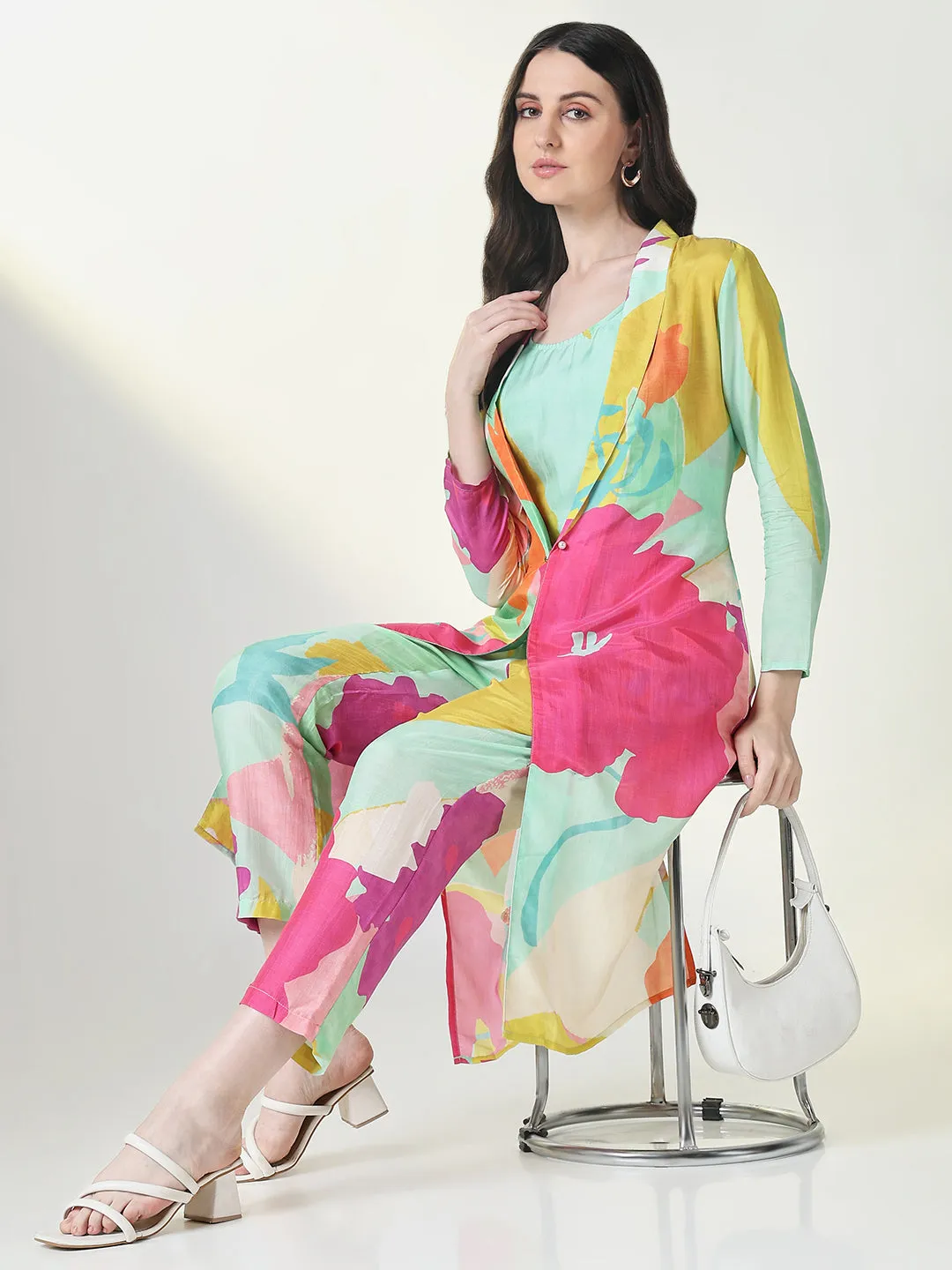Women Multi Color Printed Kurta Sets with Overcoat