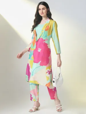 Women Multi Color Printed Kurta Sets with Overcoat