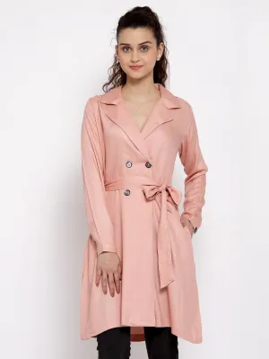 Women Nude Solid Longline Belted Waist Jacket
