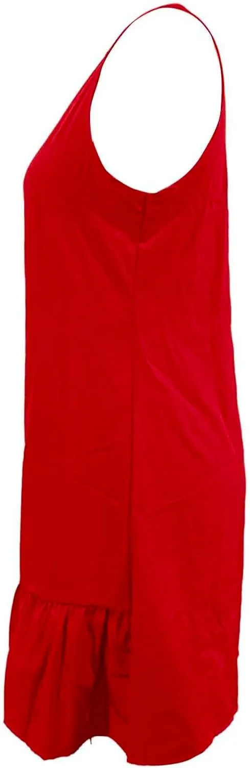Women Summer Tank Dresses Round Neck Sleeveless T Shirt Dress A-Line Ruffle Hem Mini Dress Beach Vacation Sundresses