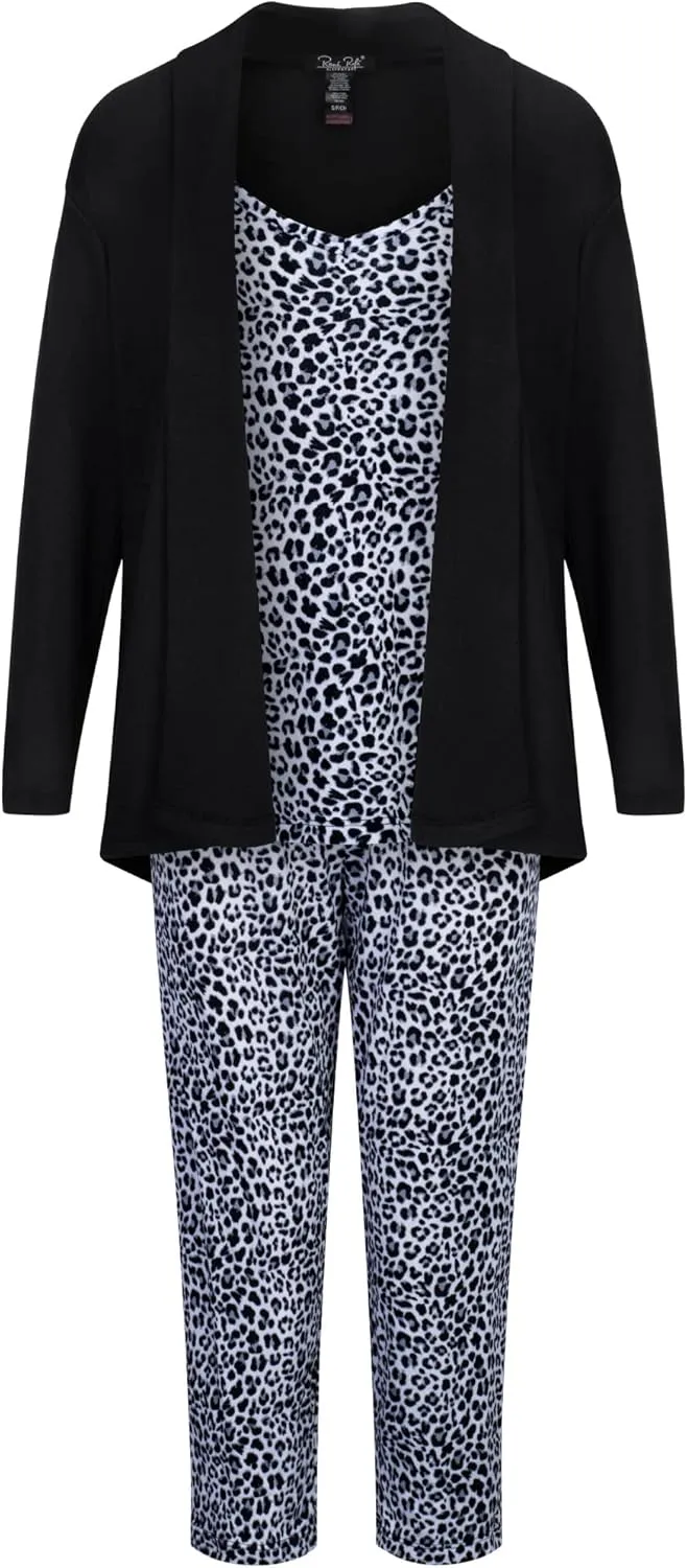 Womens 3 Piece Robe Wrap, Camisole and Capri Sleep Set