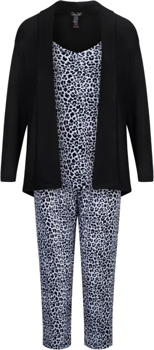 Womens 3 Piece Robe Wrap, Camisole and Capri Sleep Set