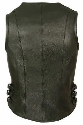 WOMEN'S MOTORCYCLE RIDING SWAT SEXY LEATHER VEST W/SIDE BUCKLES NEW