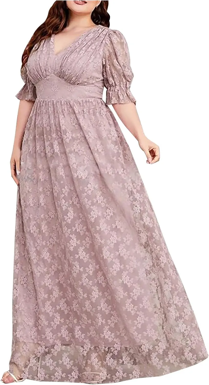 Womens Plus Size Wedding Guest Dress Formal Floral Lace Cocktail Party Maxi Dresses Chiffon Mother of The Bride Dress