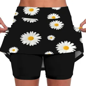 Women's Skorts with Pockets Floral Printed Mid Waist Culottes Short Skirts Casual Yoga Sports Pants Skirt with Shorts