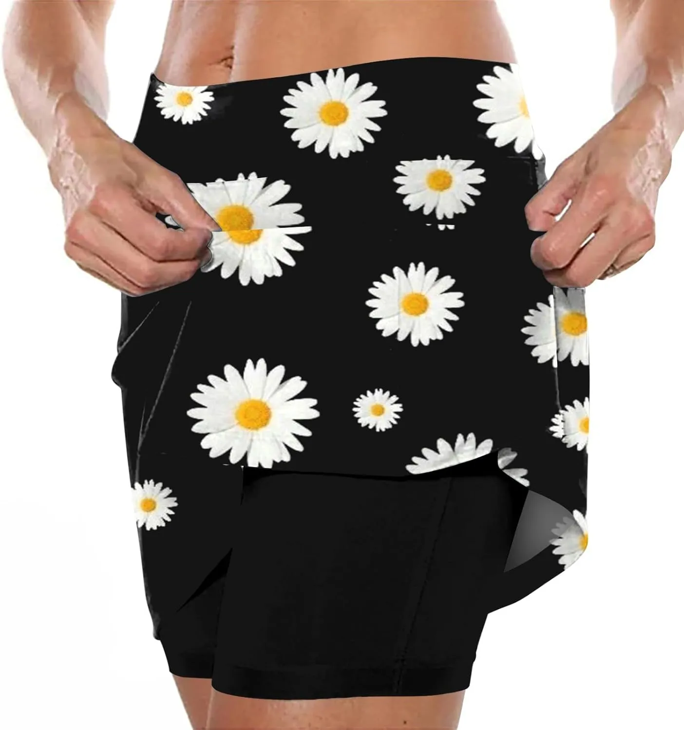 Women's Skorts with Pockets Floral Printed Mid Waist Culottes Short Skirts Casual Yoga Sports Pants Skirt with Shorts