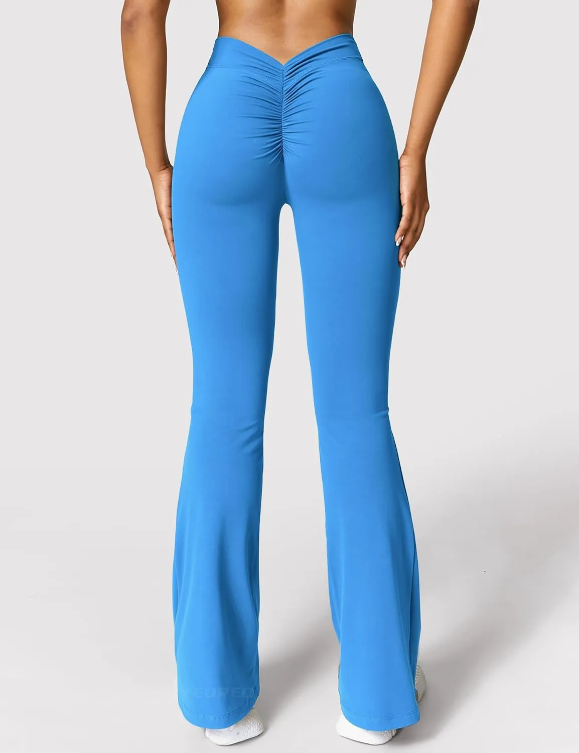 YEOREO Scrunch Flare Leggings Daze V Back Butt Lifting Wide Leg High Waist 31.5" Gym Workout Yoga Pants