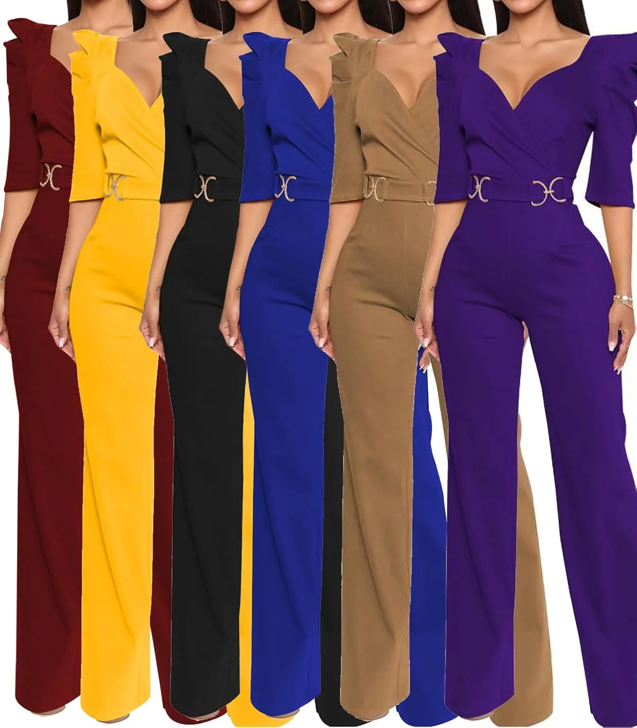 ZonJie Sexy Jumpsuits for Women Summer Plus Size Short Sleeve Party Rompers Dressy Club Wide Leg Long Pants
