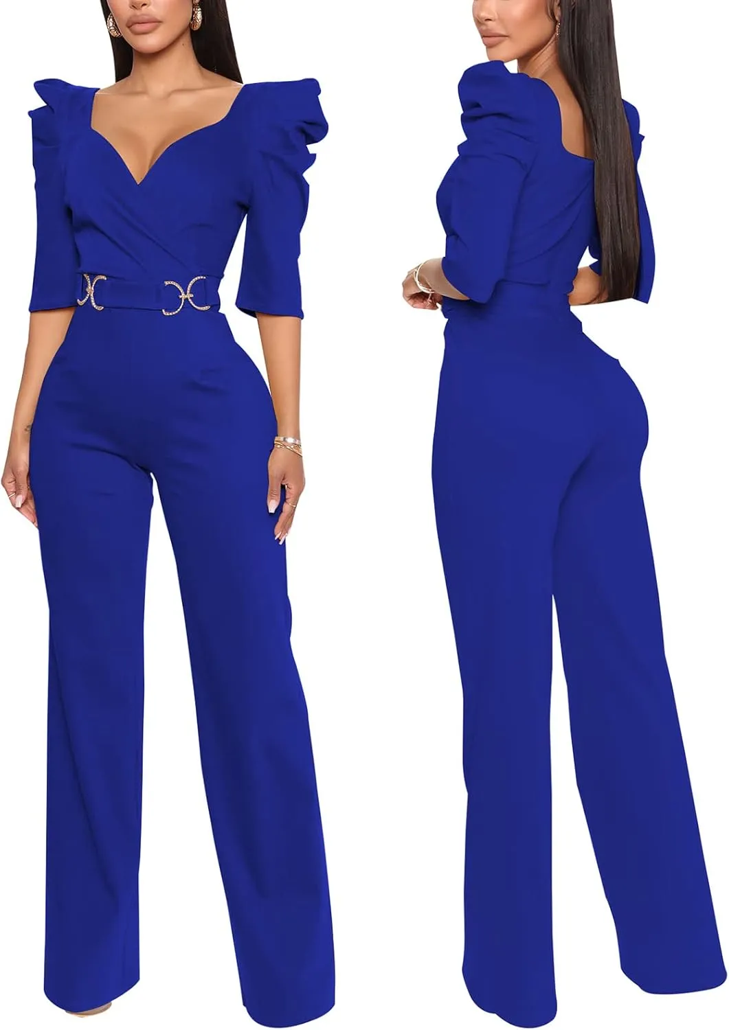 ZonJie Sexy Jumpsuits for Women Summer Plus Size Short Sleeve Party Rompers Dressy Club Wide Leg Long Pants